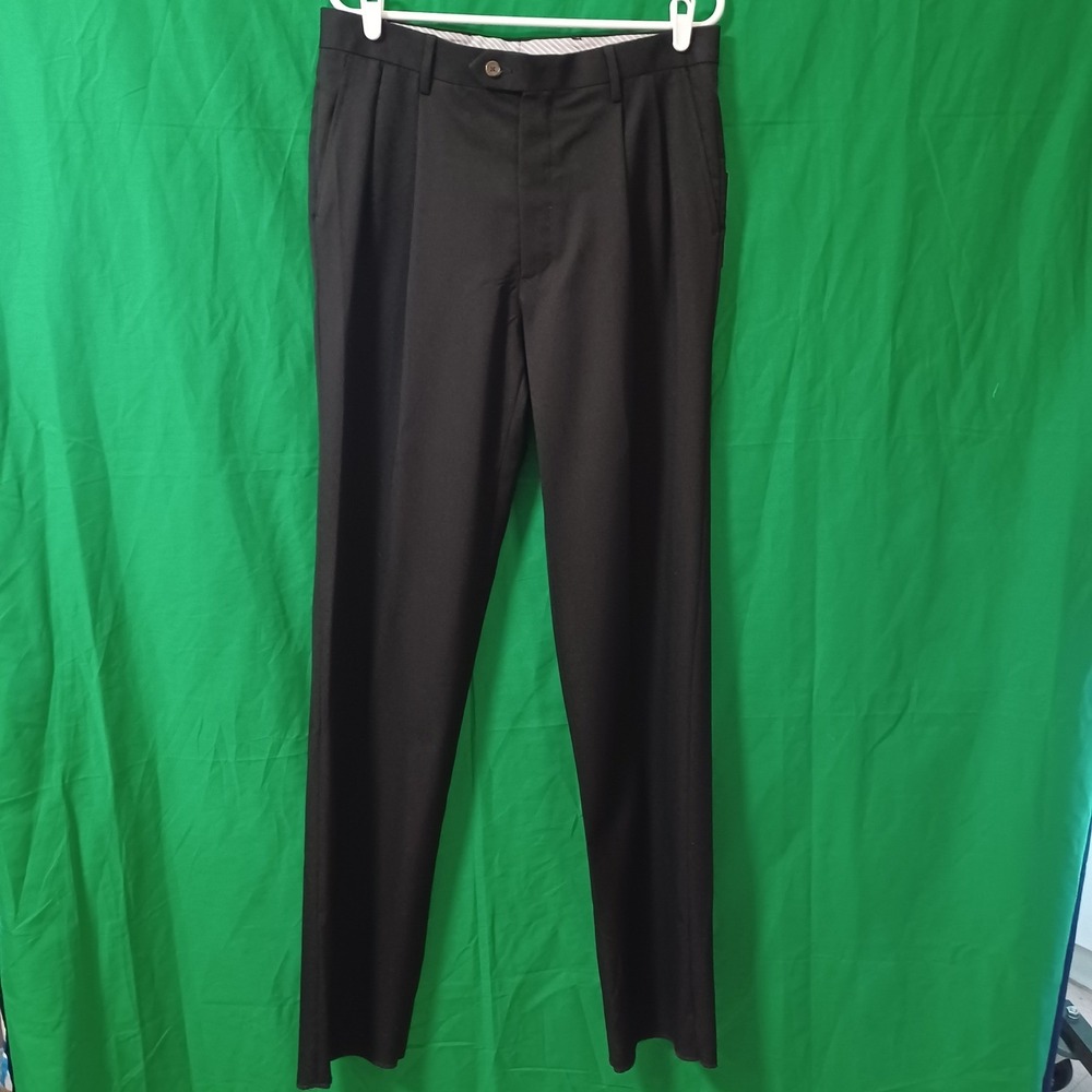 Berle Mens Black 100% Worsted Wool Pleated Dress Pants Slacks Size 33 Unfinished